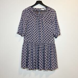 Boden April Polka Dot 3/4 Sleeve Drop Waist Dress Gray Purple Women’s Size 4
